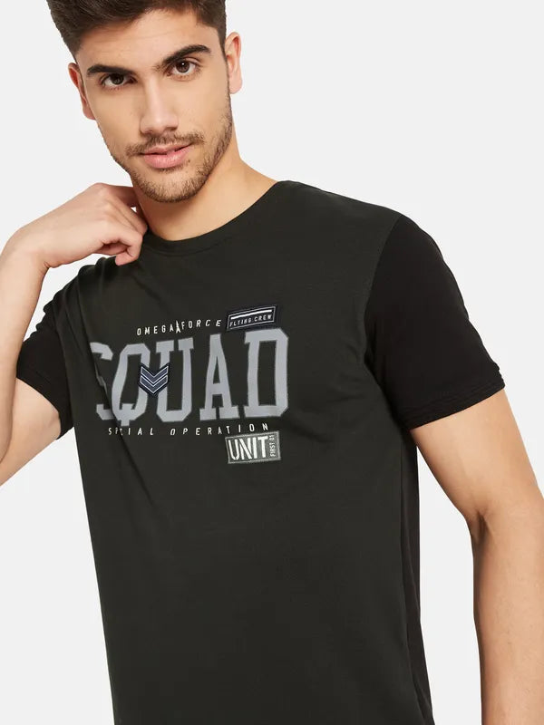 Typographic Print T-Shirt With Contrast Sleeves