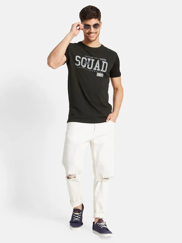 Typographic Print T-Shirt With Contrast Sleeves