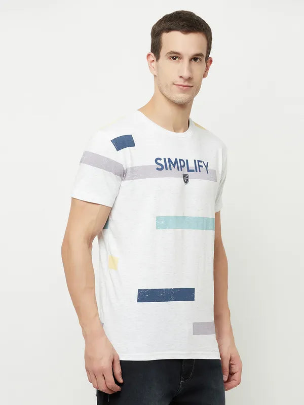 Octave Men White Typography Striped Applique T-Shirt