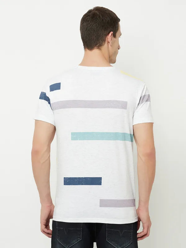 Octave Men White Typography Striped Applique T-Shirt