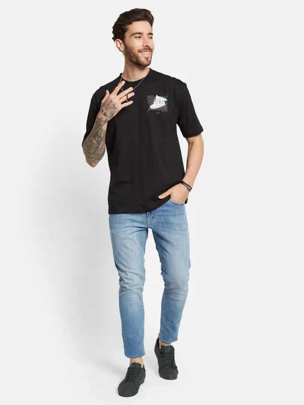 Octave Typography Printed Round Neck Cotton T-Shirt