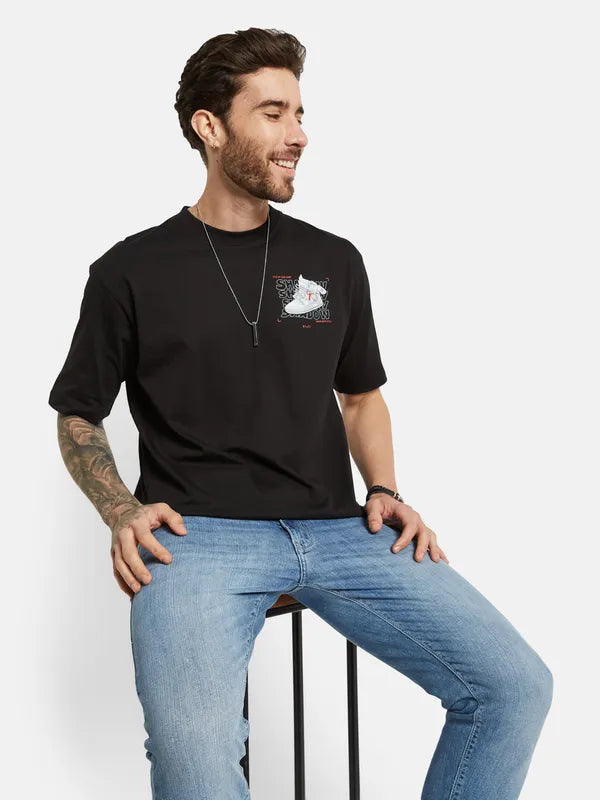 Octave Typography Printed Round Neck Cotton T-Shirt