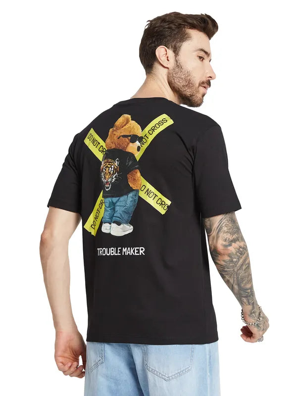 Octave Men Printed Drop-Shoulder Sleeves Applique T-Shirt