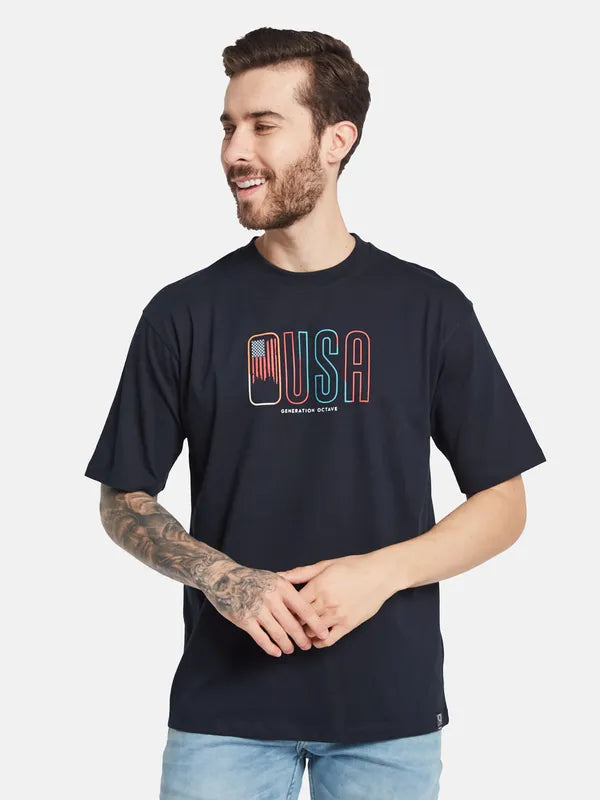 Octave Round Neck Typography Printed Cotton T-Shirt