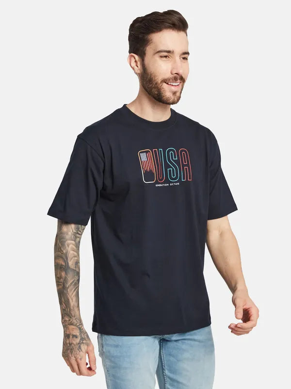 Octave Round Neck Typography Printed Cotton T-Shirt