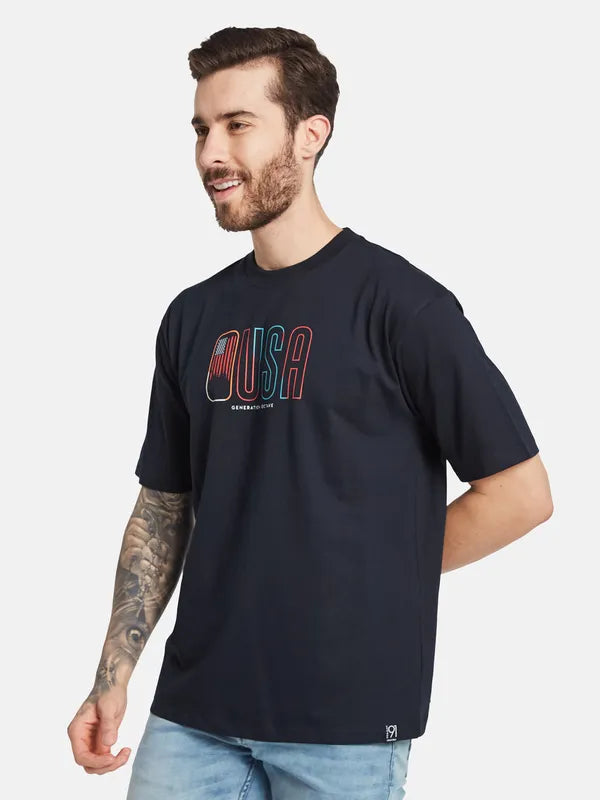 Octave Round Neck Typography Printed Cotton T-Shirt