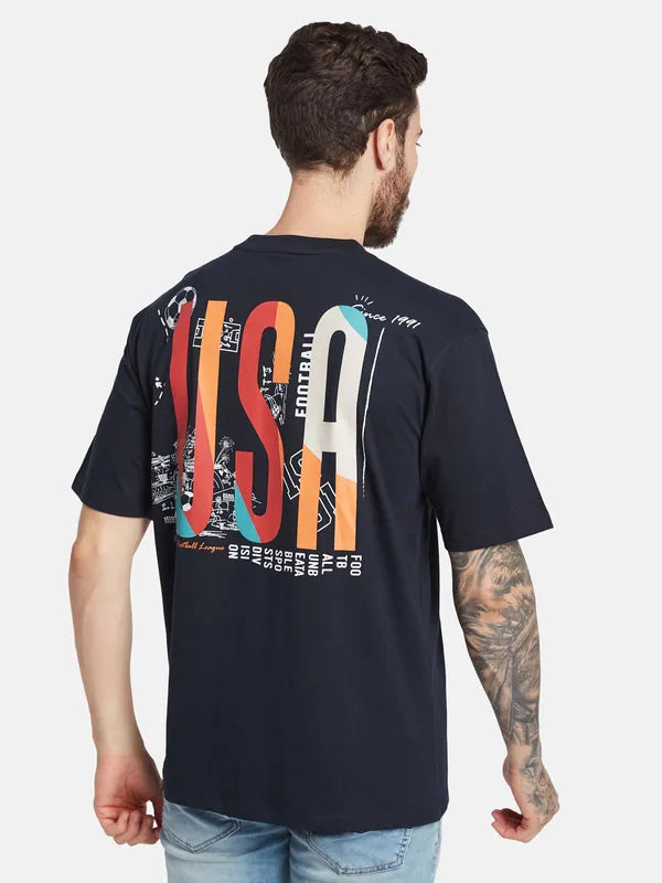 Octave Round Neck Typography Printed Cotton T-Shirt