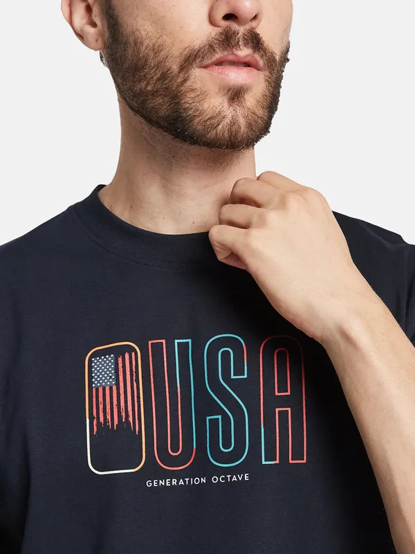 Octave Round Neck Typography Printed Cotton T-Shirt