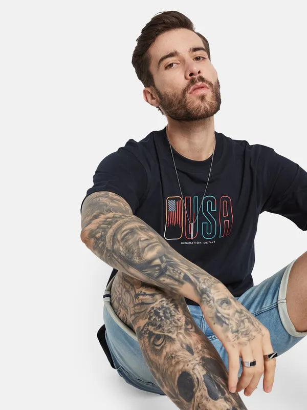 Octave Round Neck Typography Printed Cotton T-Shirt