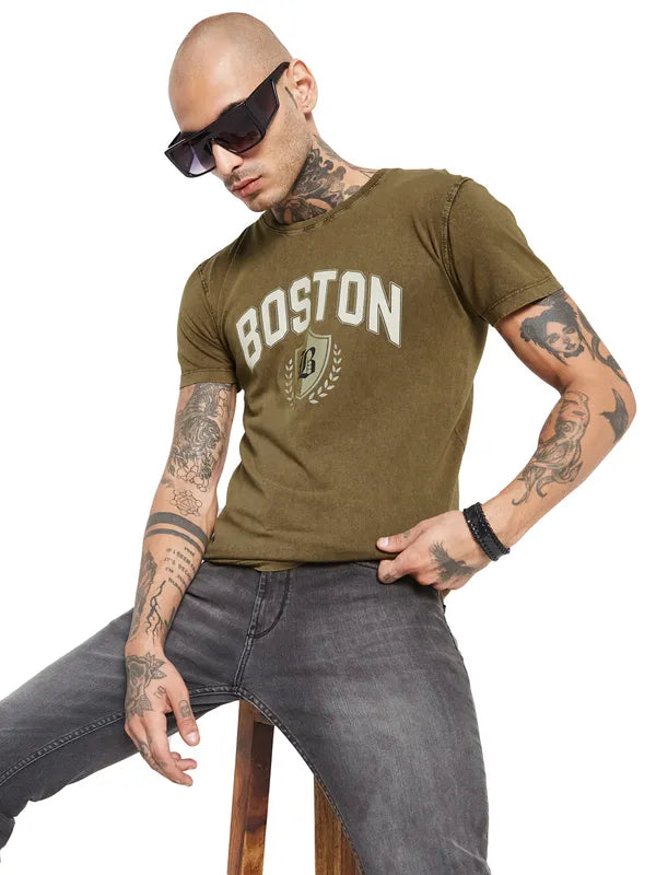 Octave Typography Printed Round Neck Cotton T-Shirt