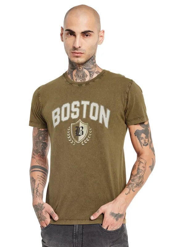 Octave Typography Printed Round Neck Cotton T-Shirt