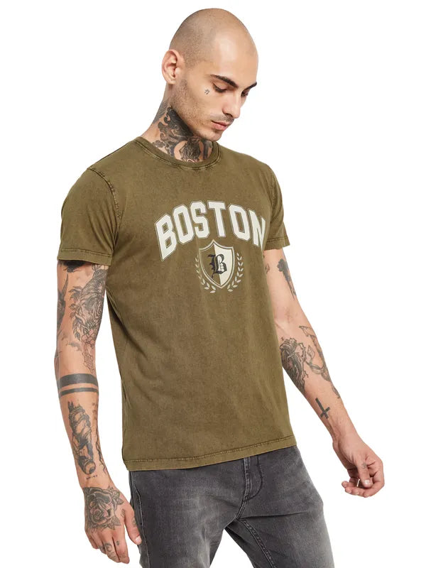 Octave Typography Printed Round Neck Cotton T-Shirt