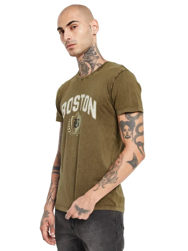 Octave Typography Printed Round Neck Cotton T-Shirt