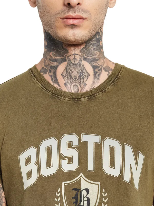 Octave Typography Printed Round Neck Cotton T-Shirt