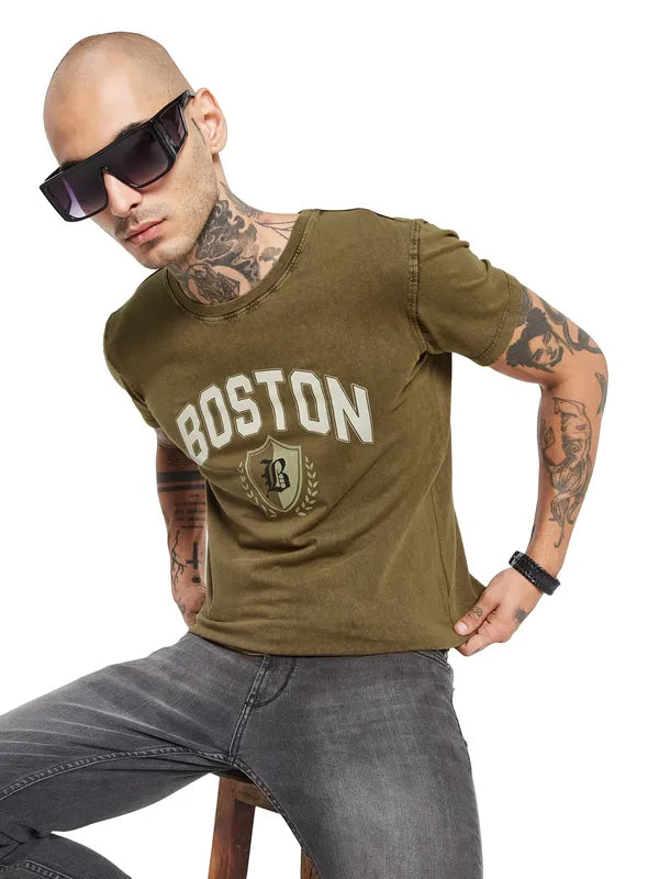 Octave Typography Printed Round Neck Cotton T-Shirt