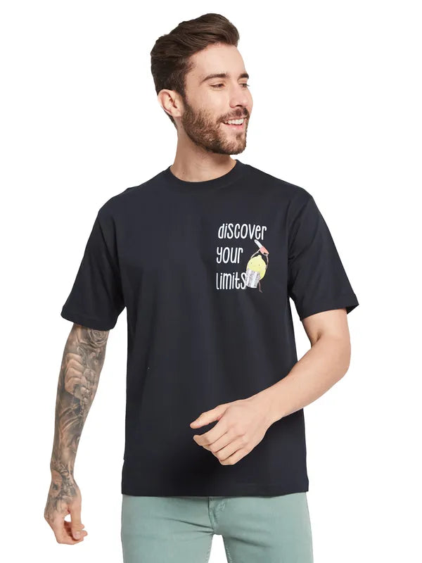 Octave Typography Printed Round Neck Cotton T-Shirt