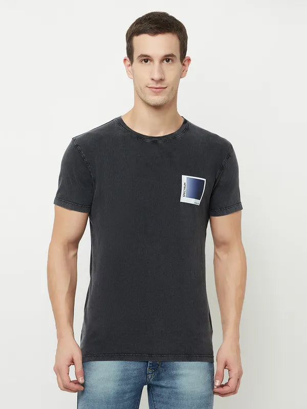 Octave Men Black Anthracite Typography T-Shirt