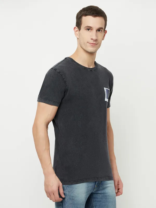 Octave Men Black Anthracite Typography T-Shirt