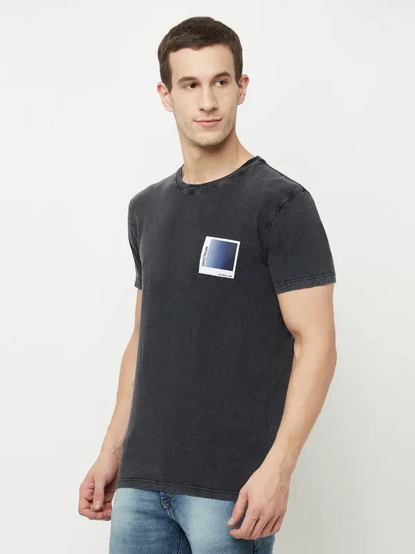Octave Men Black Anthracite Typography T-Shirt