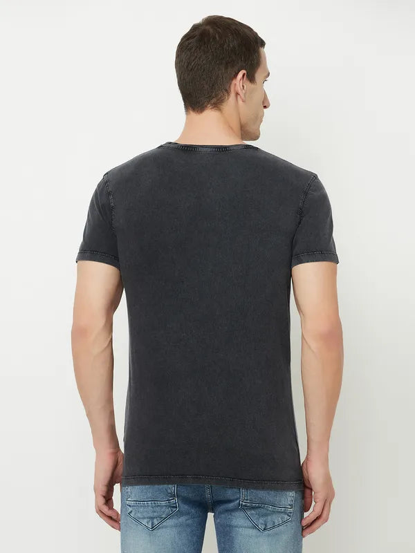 Octave Men Black Anthracite Typography T-Shirt