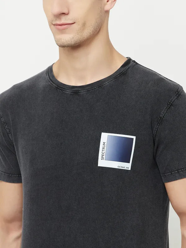 Octave Men Black Anthracite Typography T-Shirt