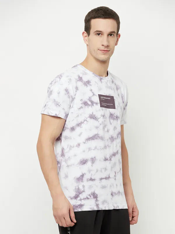 Octave Men Purple Printed Raw Edge T-Shirt