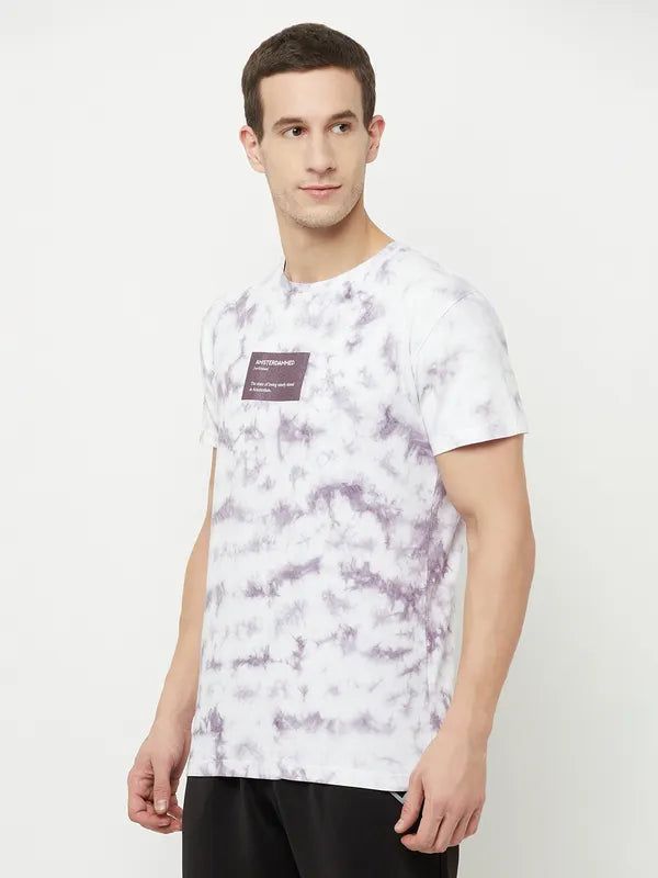 Octave Men Purple Printed Raw Edge T-Shirt