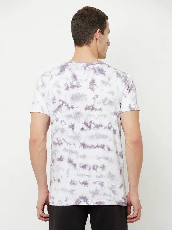 Octave Men Purple Printed Raw Edge T-Shirt