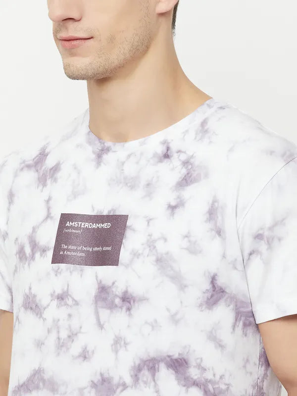 Octave Men Purple Printed Raw Edge T-Shirt
