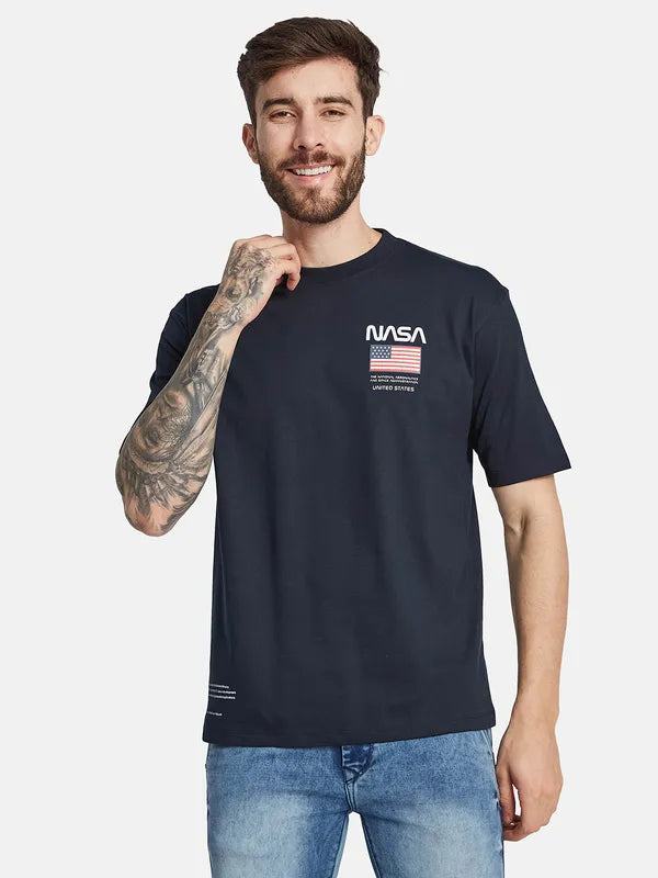 Octave Typography Printed Round Neck Cotton T-Shirt