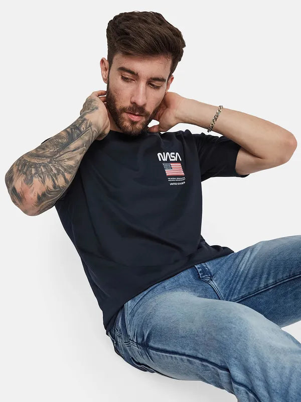 Octave Typography Printed Round Neck Cotton T-Shirt