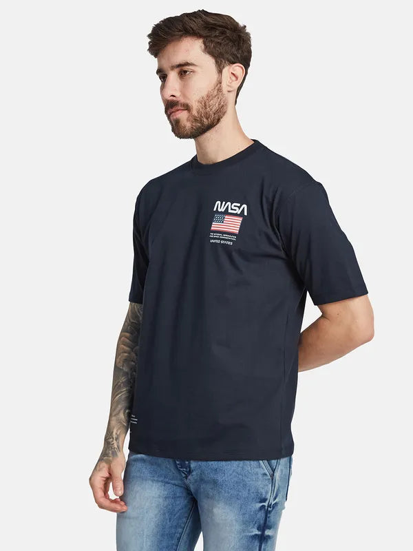 Octave Typography Printed Round Neck Cotton T-Shirt