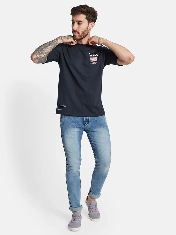 Octave Typography Printed Round Neck Cotton T-Shirt