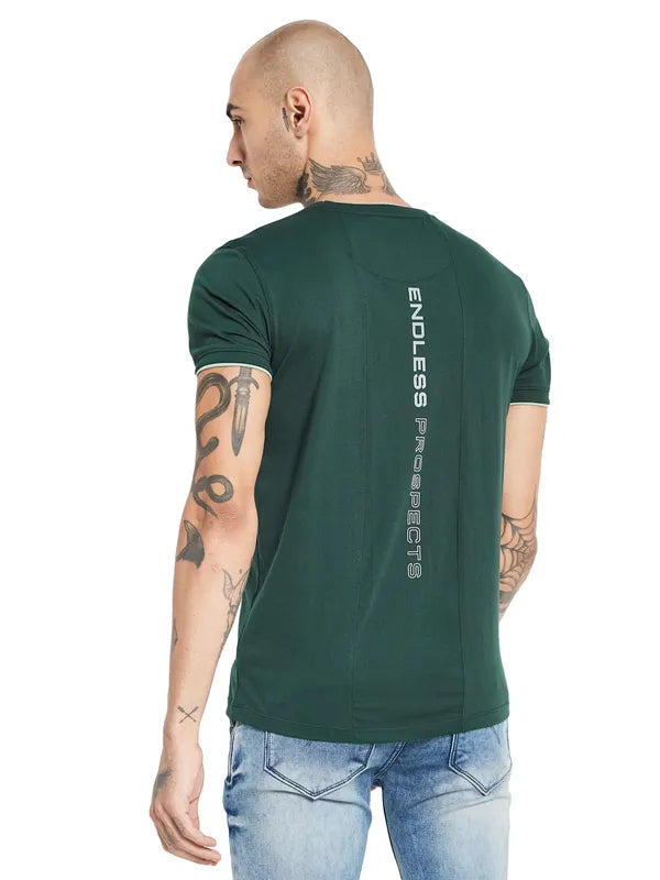 Octave Men Green Striped V-Neck Pockets T-Shirt