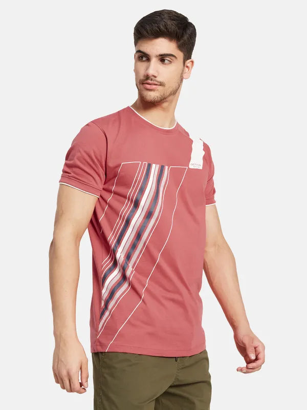 Mock Rib Printed T-Shirt