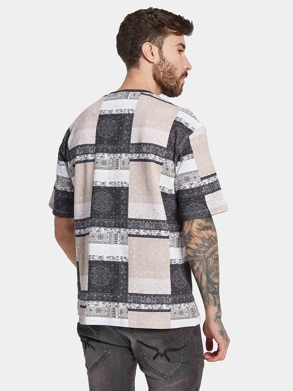 Octave Men Ethnic Printed Round Neck Oversized T-Shirt