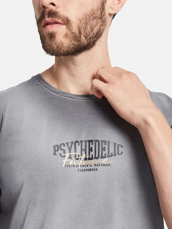 Octave Typography Printed Round Neck Cotton T-Shirt