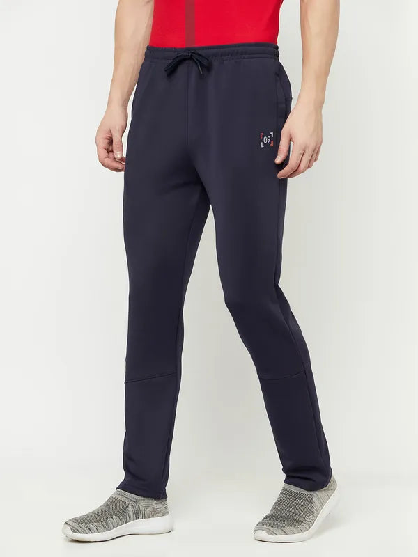 Octave Men Navy Blue Solid Cotton Track Pants