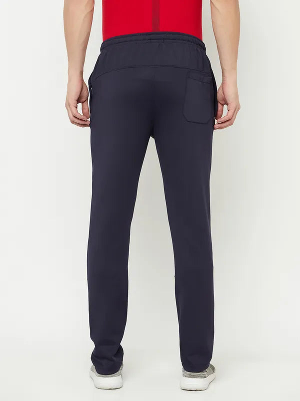 Octave Men Navy Blue Solid Cotton Track Pants