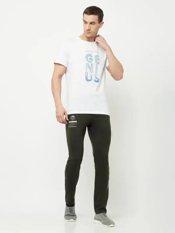 Men Dark Olive Solid Slim-Fit Track Pants