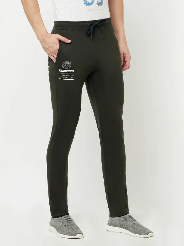 Men Dark Olive Solid Slim-Fit Track Pants
