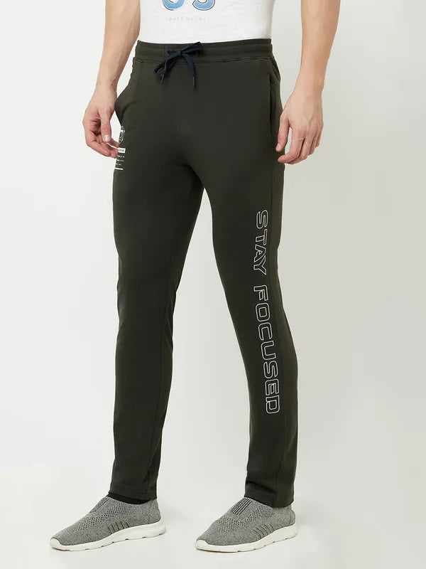 Men Dark Olive Solid Slim-Fit Track Pants