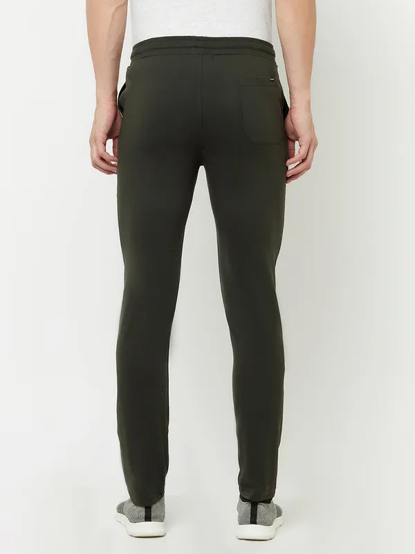 Men Dark Olive Solid Slim-Fit Track Pants