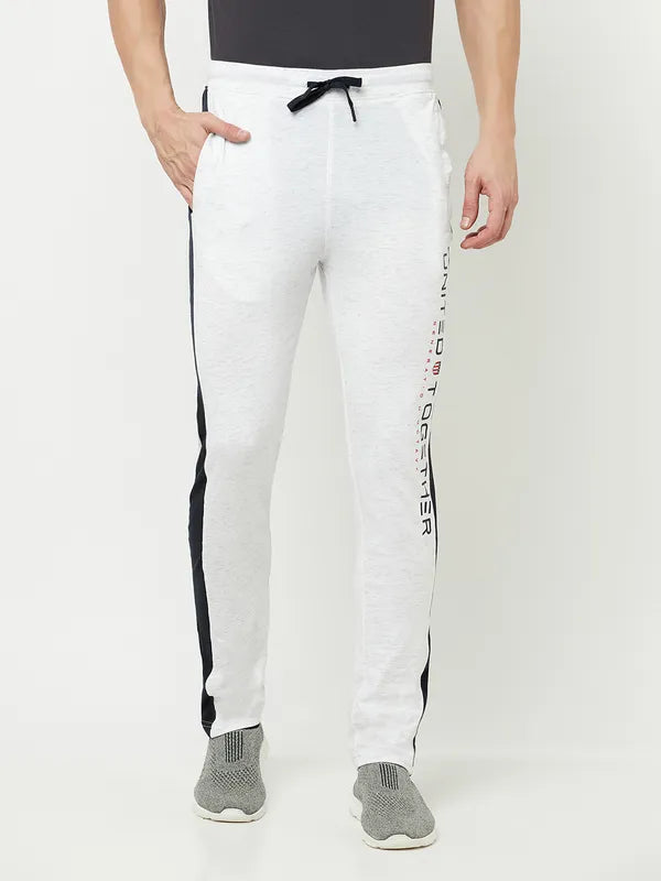 Octave Men White  Black Printed Regular-Fit Cotton Track Pant