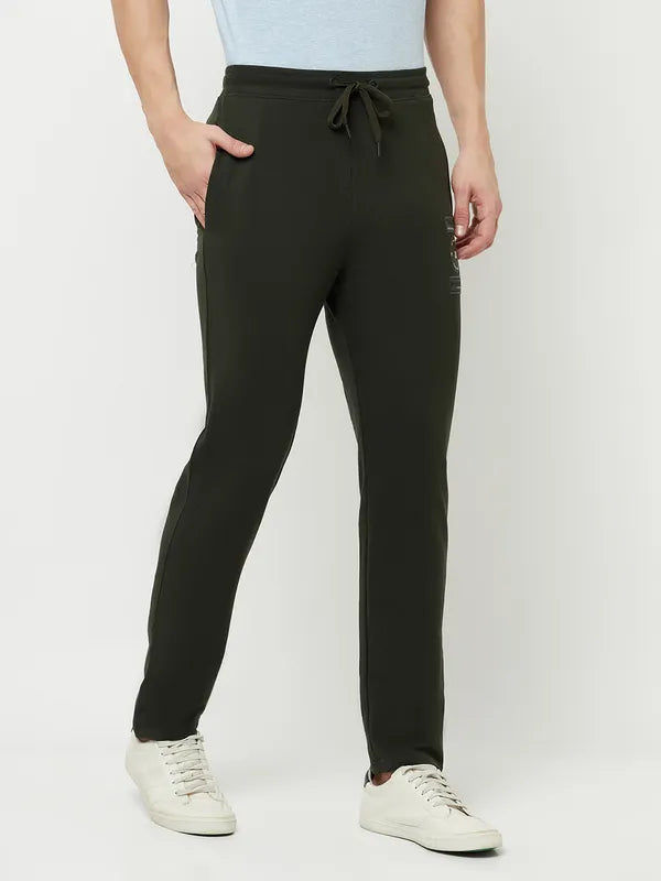 Octave Men Olive Green Solid Cotton Track Pant