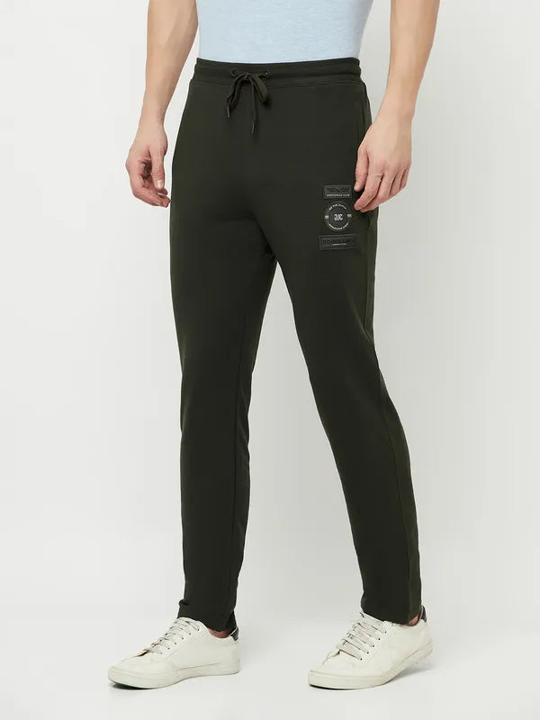 Octave Men Olive Green Solid Cotton Track Pant