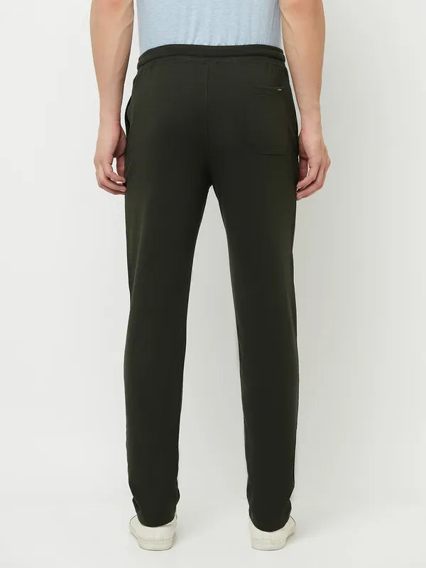 Octave Men Olive Green Solid Cotton Track Pant