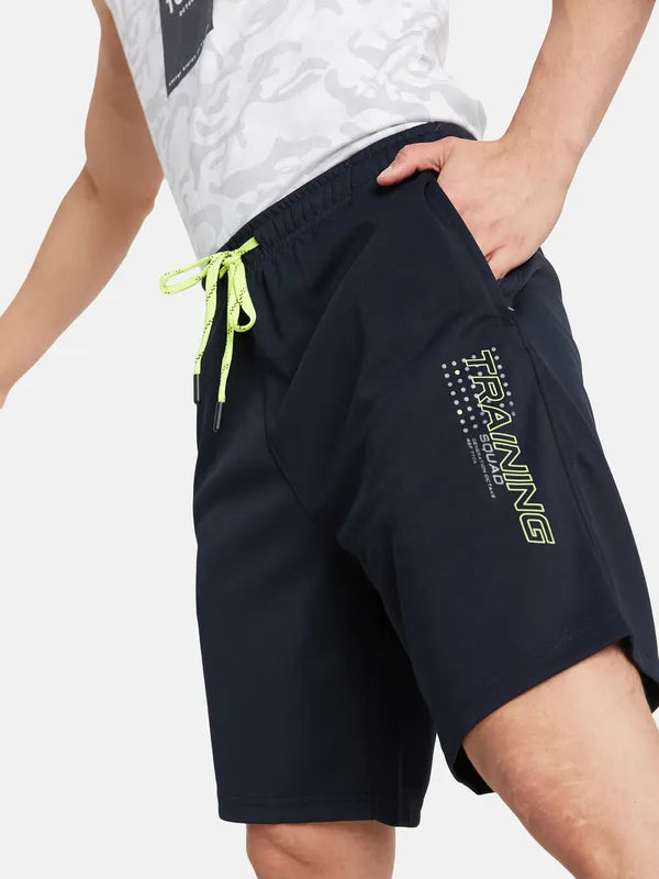 Regular Fit Shorts With Reflective Typographic Print