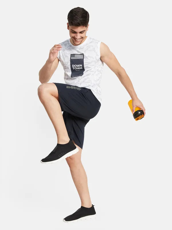 Regular Fit Shorts With Reflective Typographic Print