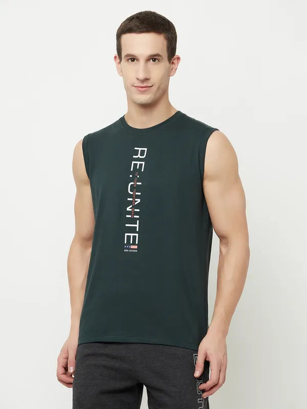 Octave Men Green Typography Printed Applique T-Shirt
